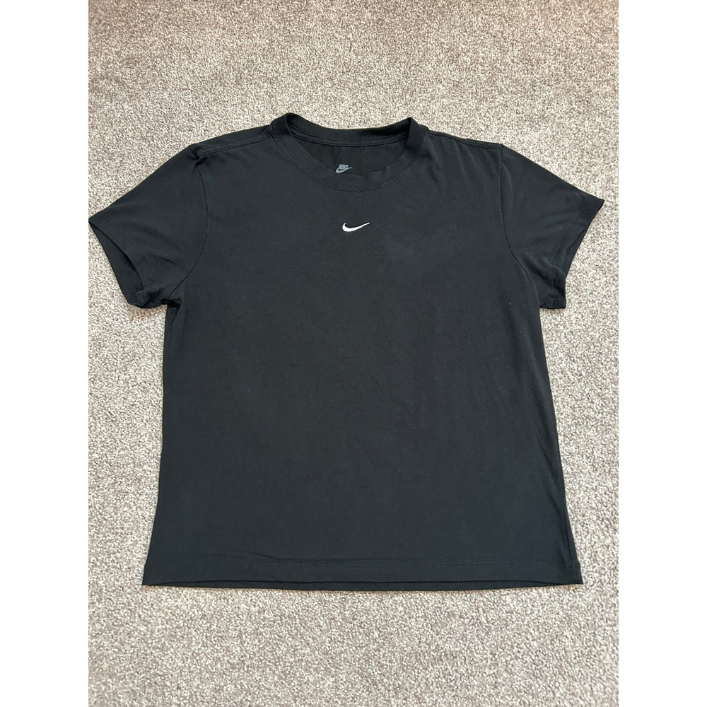 Nike T-Shirt Womens Large Black Excellent Slim Fit Embroidered Swoosh Tee